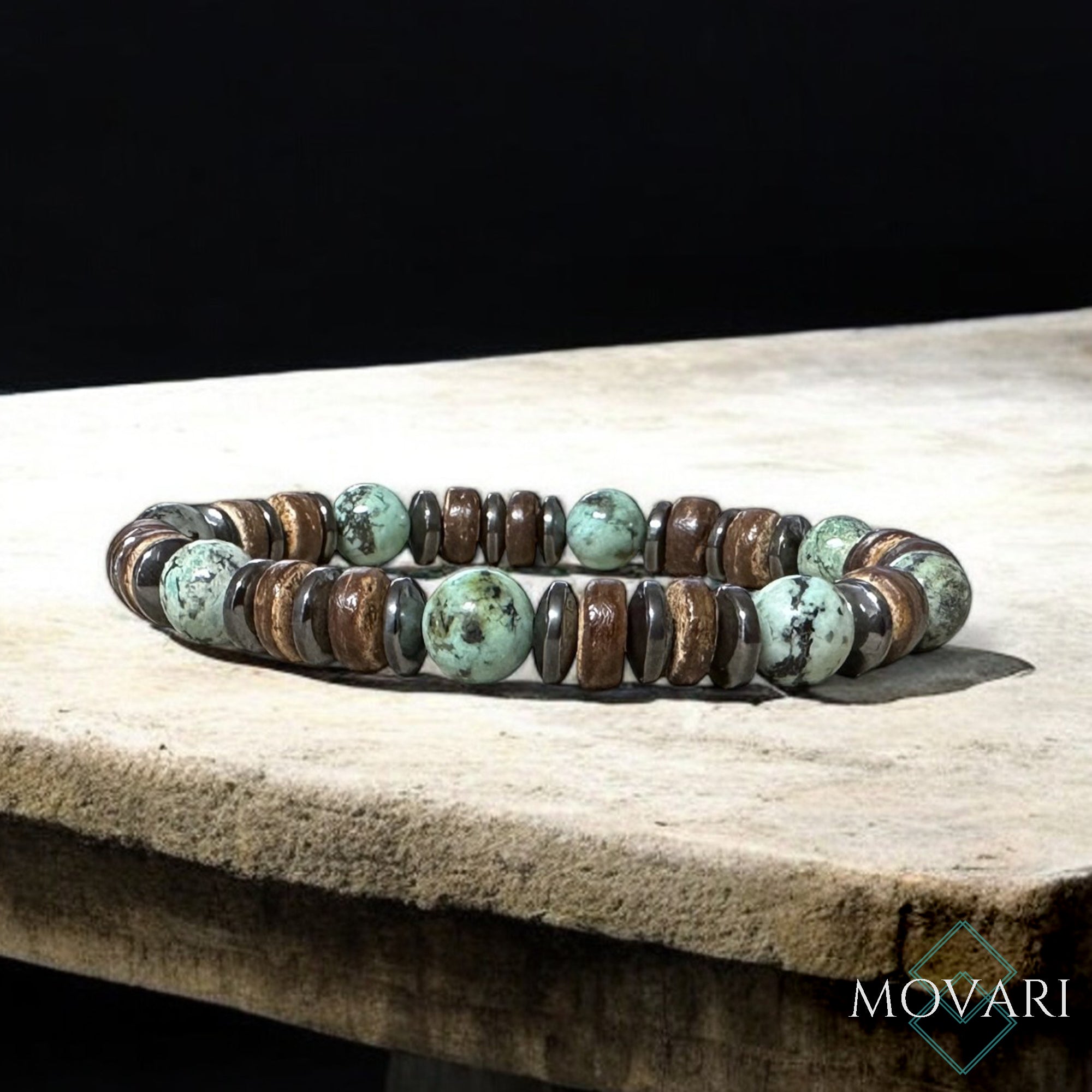 Mens Beach Bracelet Turquoise Bohemian Bead Stretch Bracelet 8mm Surfer Style