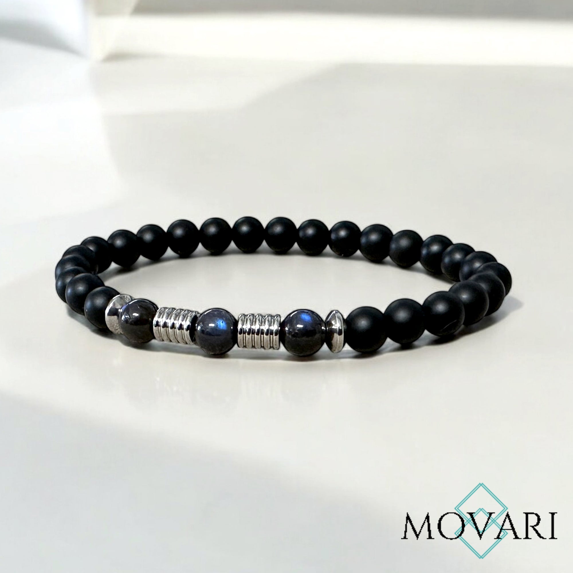 Black Labradorite 6mm Onyx Mens Bracelet Handmade USA