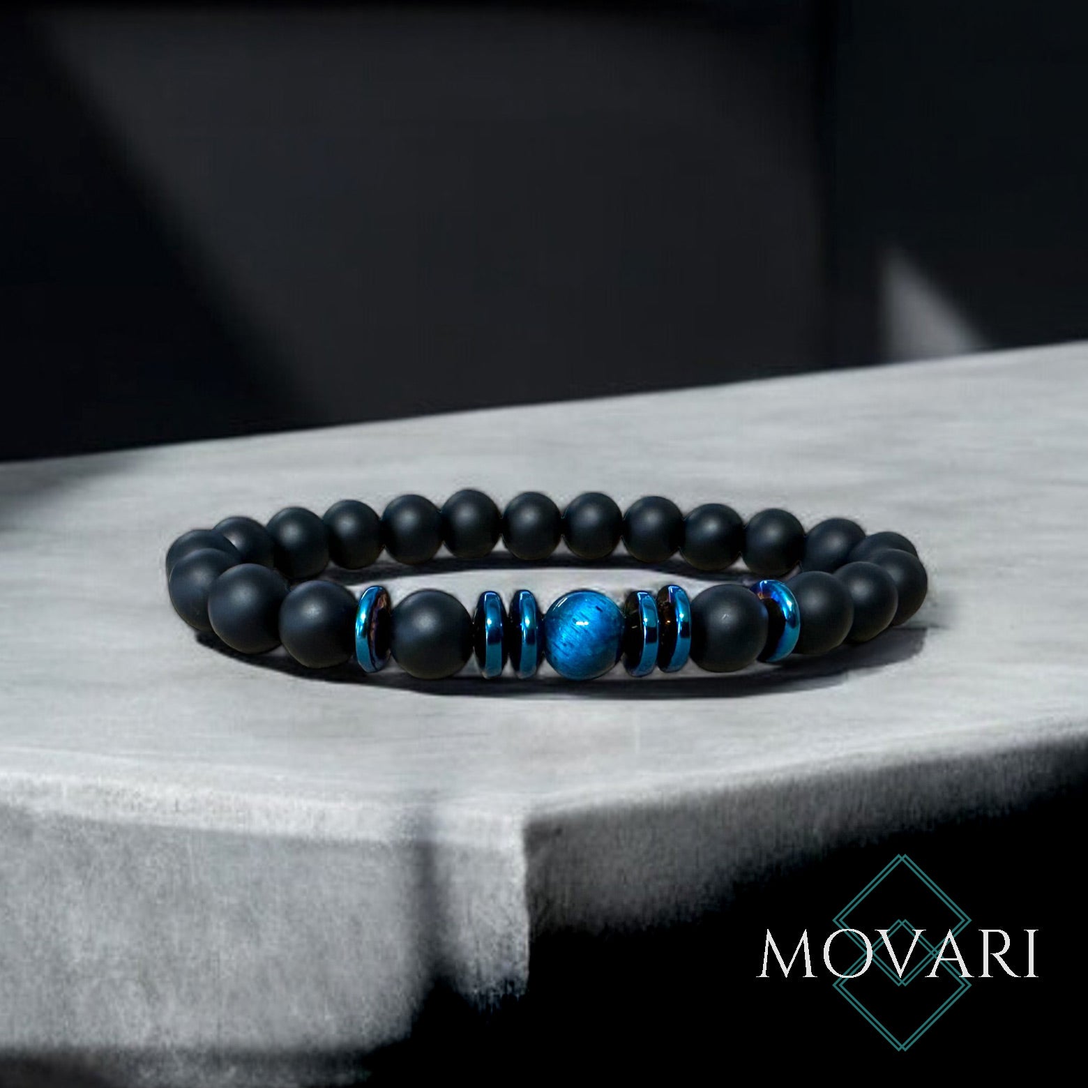 Blue Tiger's Eye Blue Hematite Onyx Bead Stretch Bracelet Handmade