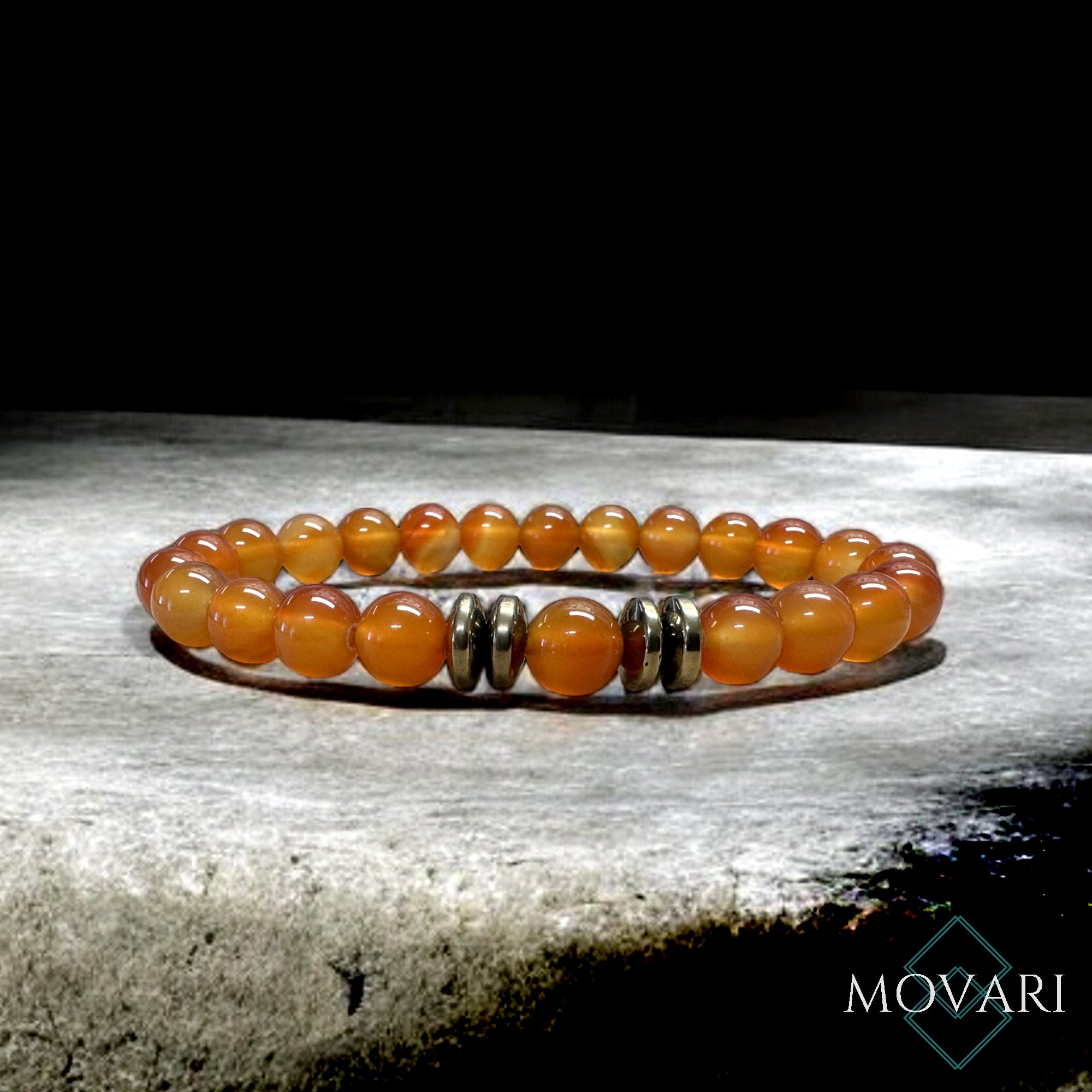 Men's Bracelet Carnelian and Pyrite 8mm Deep Orange