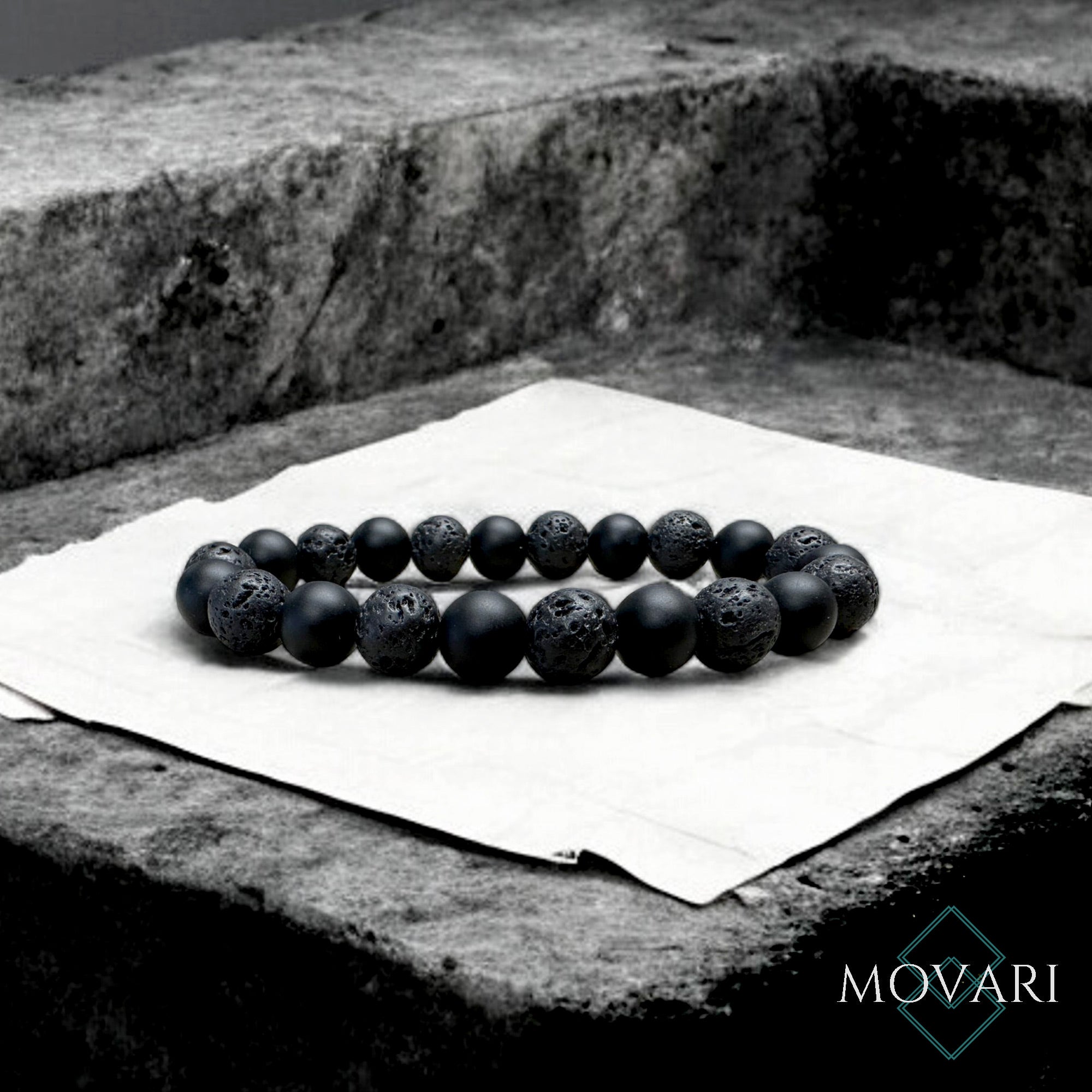 easy slip on Mens Black Bracelet 8mm For Strength Onyx And Lava Classic No Clasp