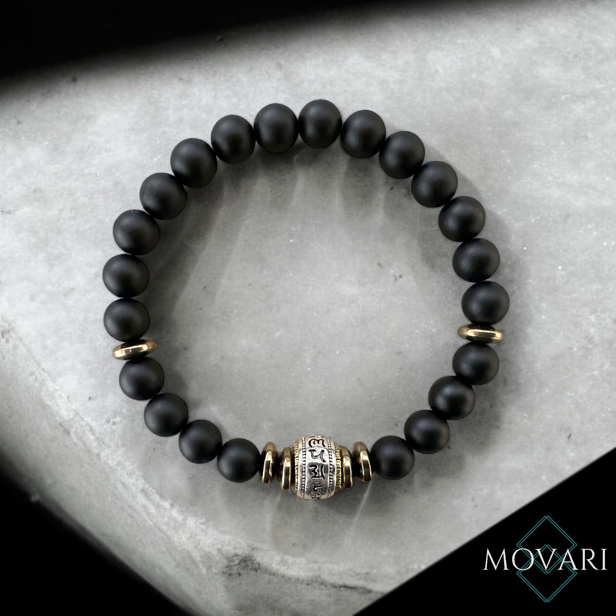 Tibetan Bracelet 6 Syllable Mantra Black Onyx Yoga Buddhist