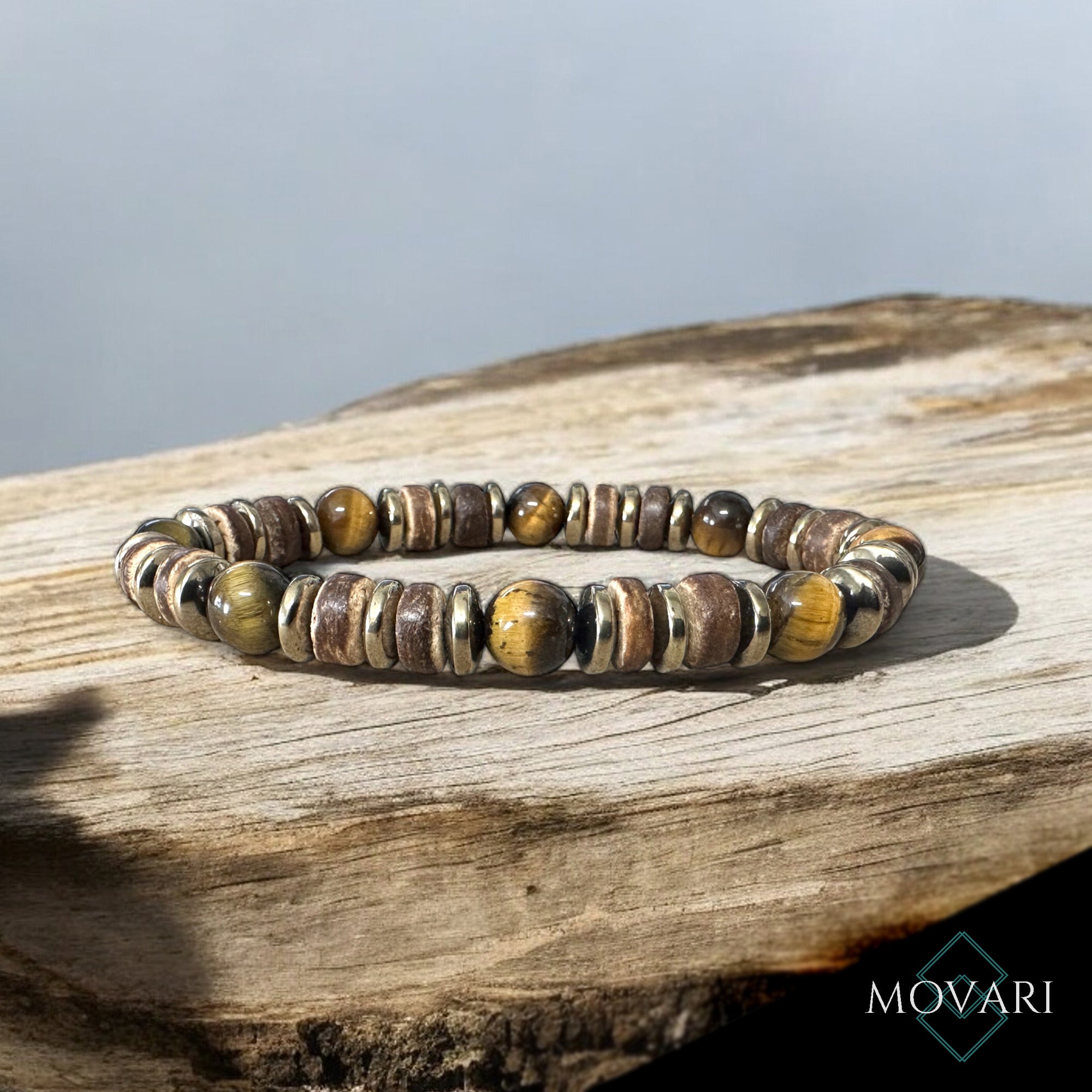 Surfer Style Men's Gold Bead Bracelet High Quality Tigers Eye Beach