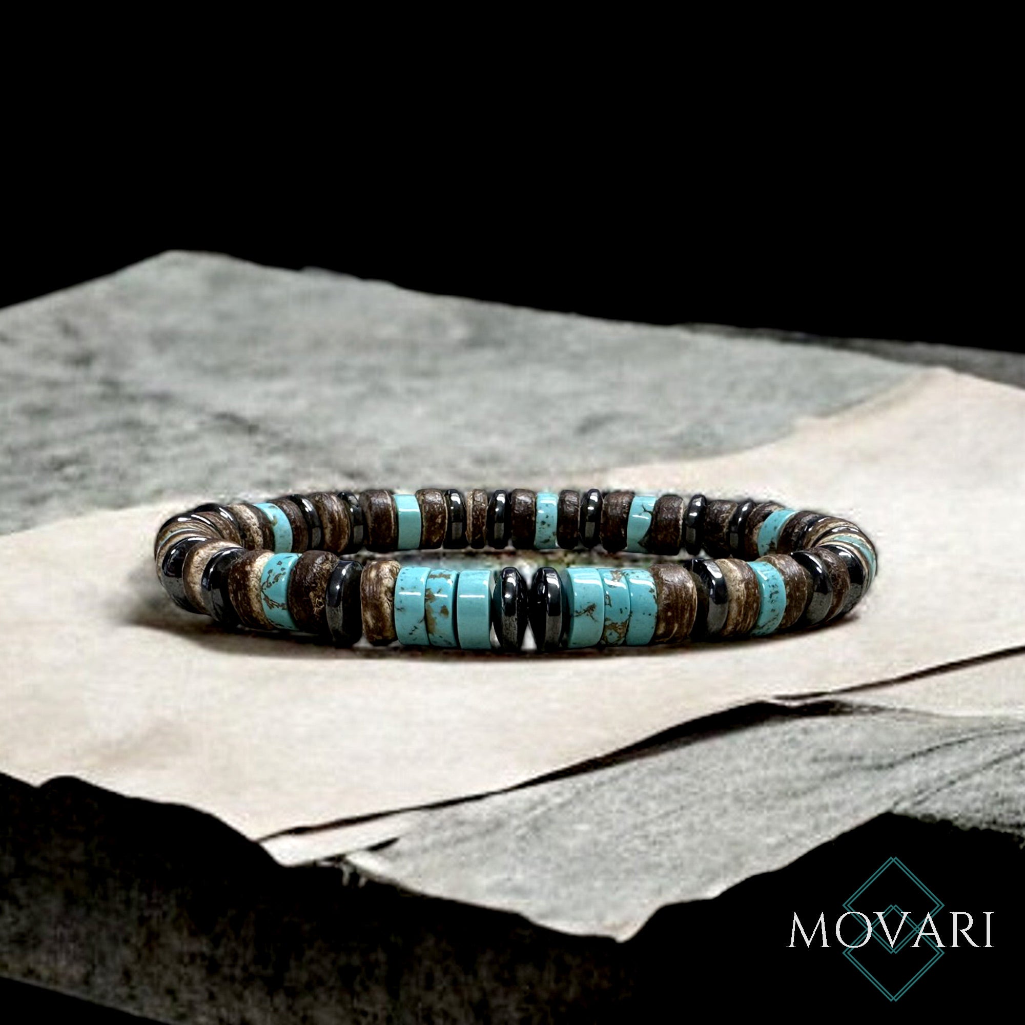 Boho Bracelet Turquoise Hematite Coconut Heishi Bead Bracelet 