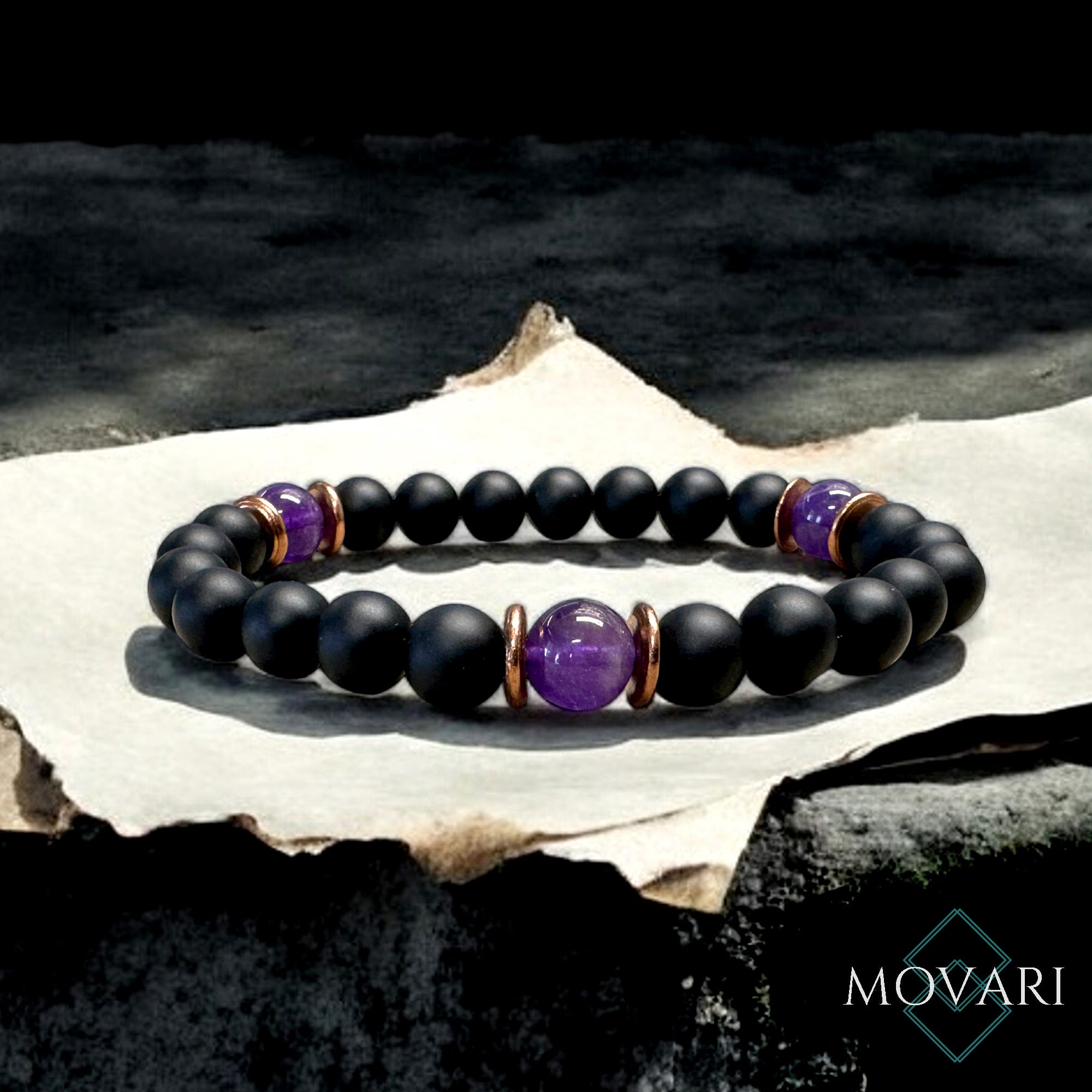 Deep Purple Amethyst Bead Stretch Bracelet Stress Relief February Birthstone