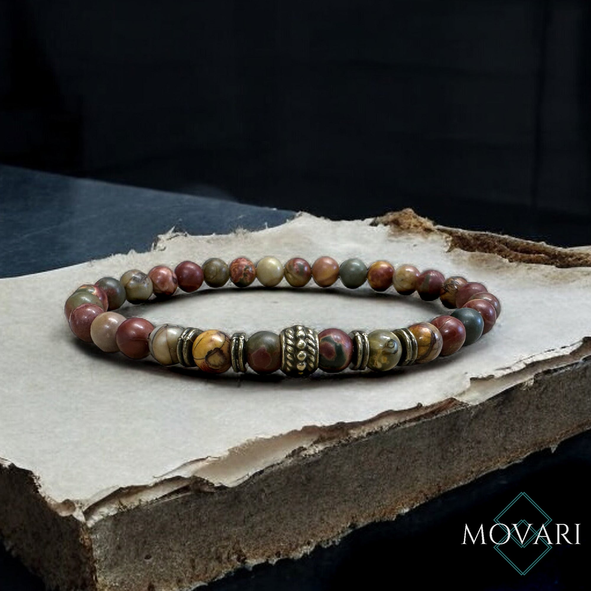 Picasso Jasper Bead Bracelet Earth Tone Mens Boho Jewelry 6mm Creativity