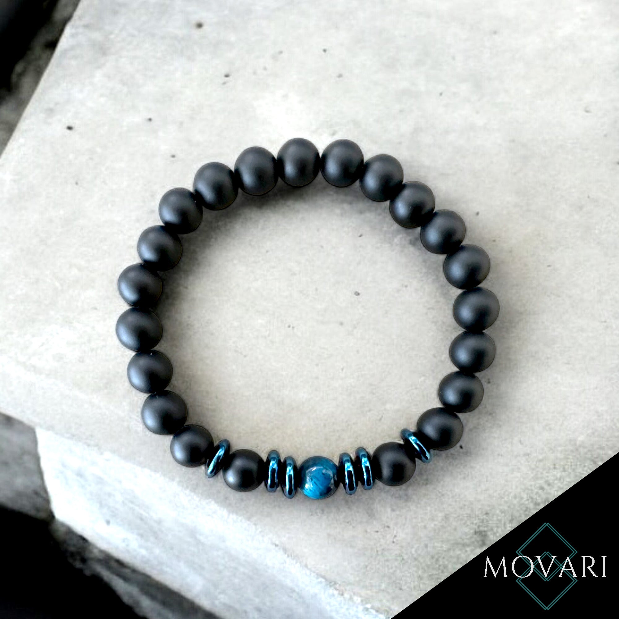 Blue Tiger's Eye Blue Hematite Onyx Bead Stretch Bracelet
