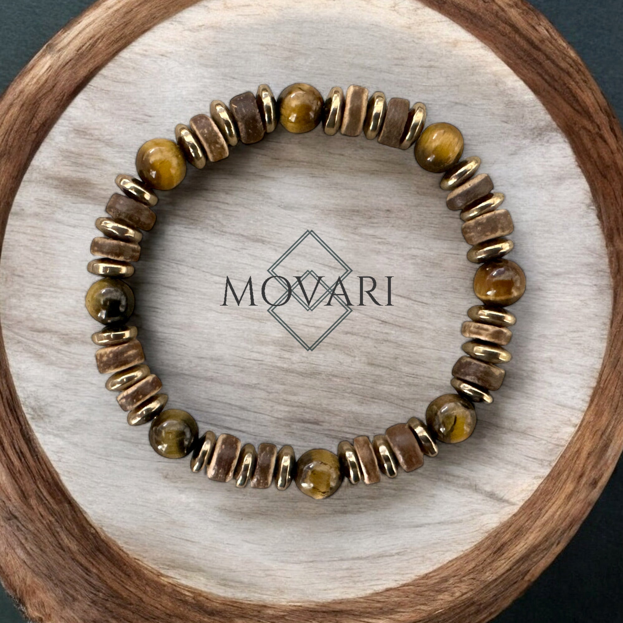 Surfer Style Men's Gold Bead Bracelet High Quality Tigers Eye tropical Beach