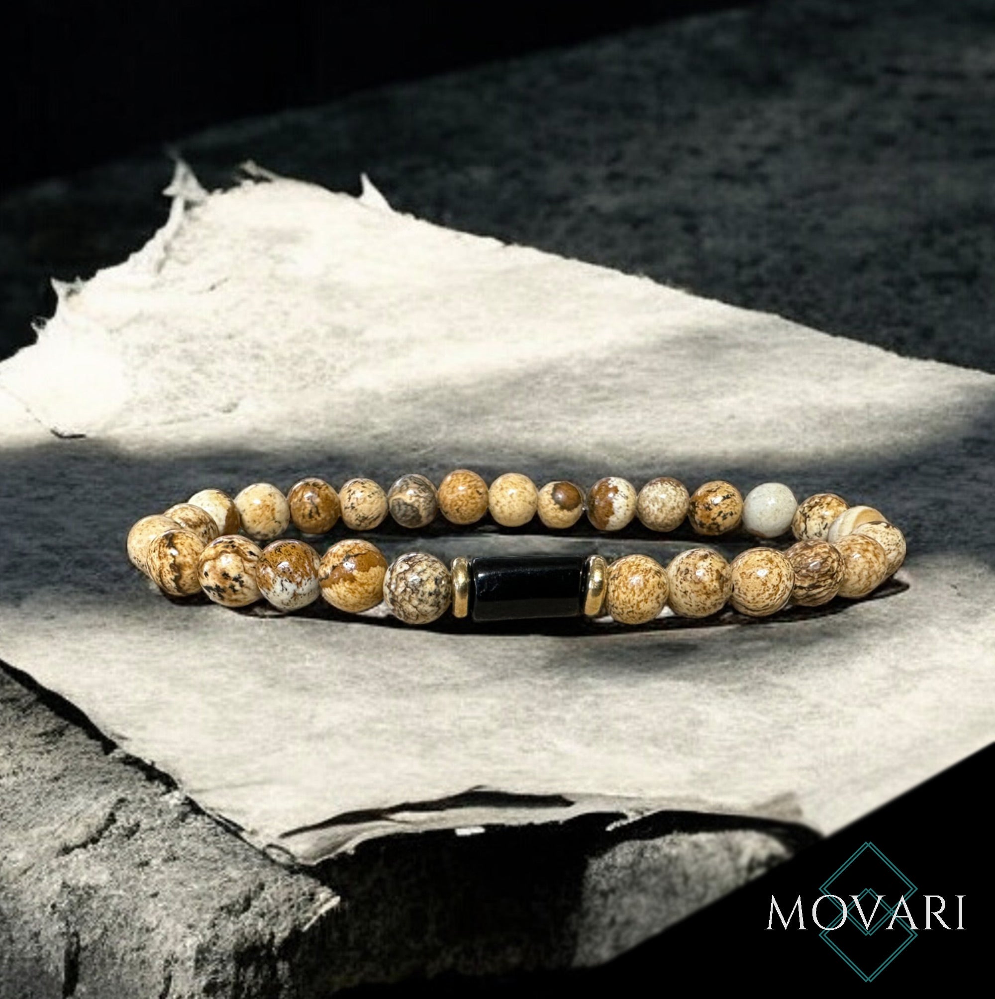 tourmaline and jasper mens stretch bracelet