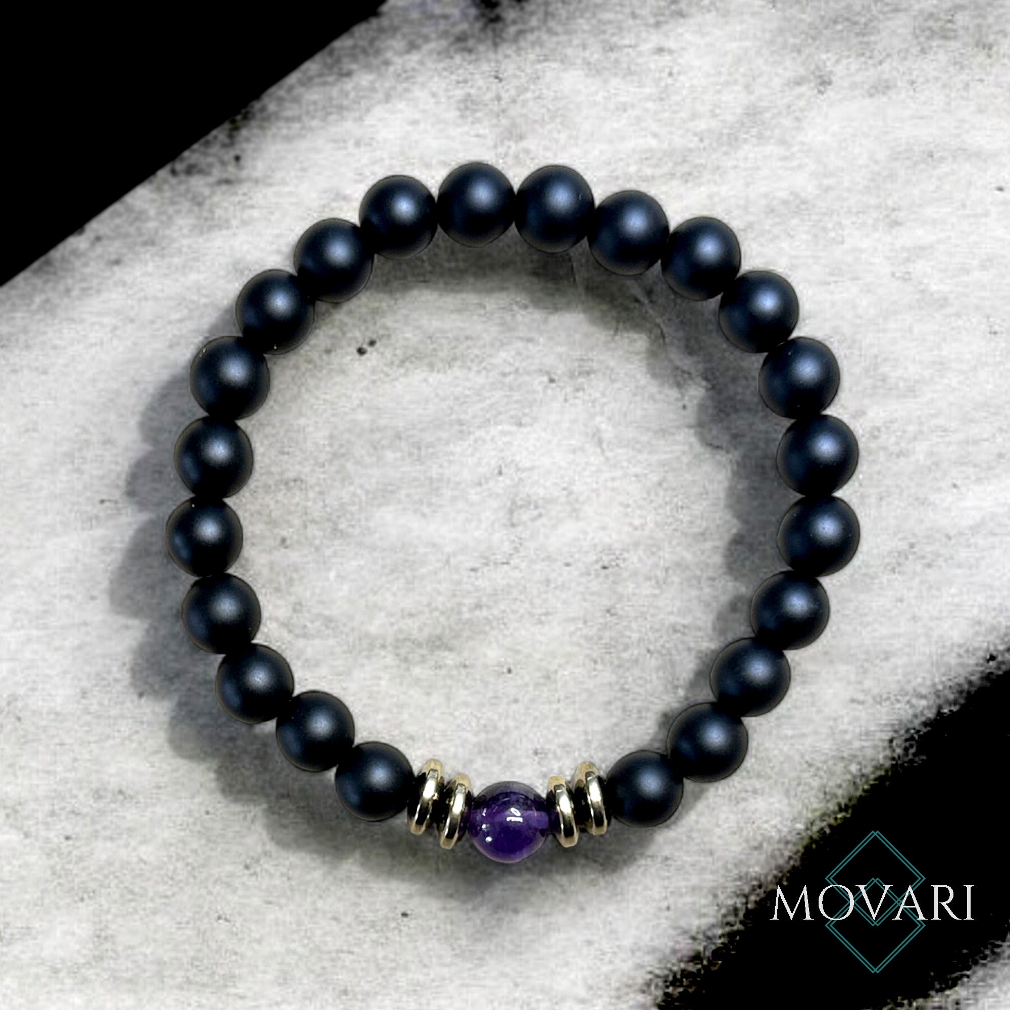 February Birthstone Purple Amethyst And Black Onyx Bracelet