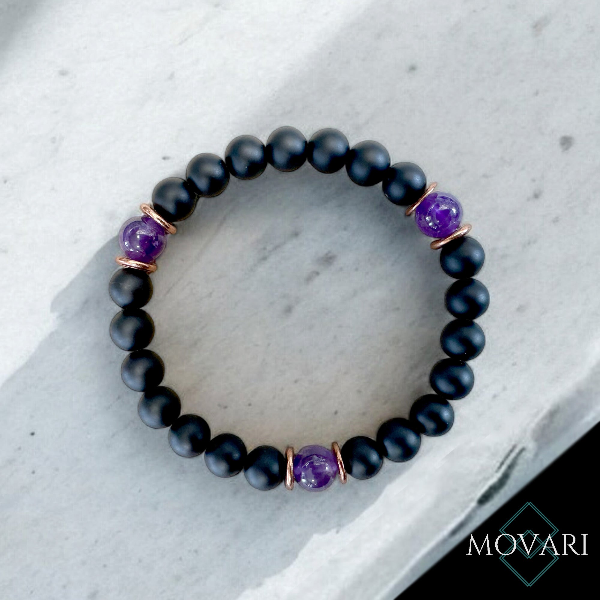 Deep Purple Amethyst Bead Stretch Bracelet Stress Relief 