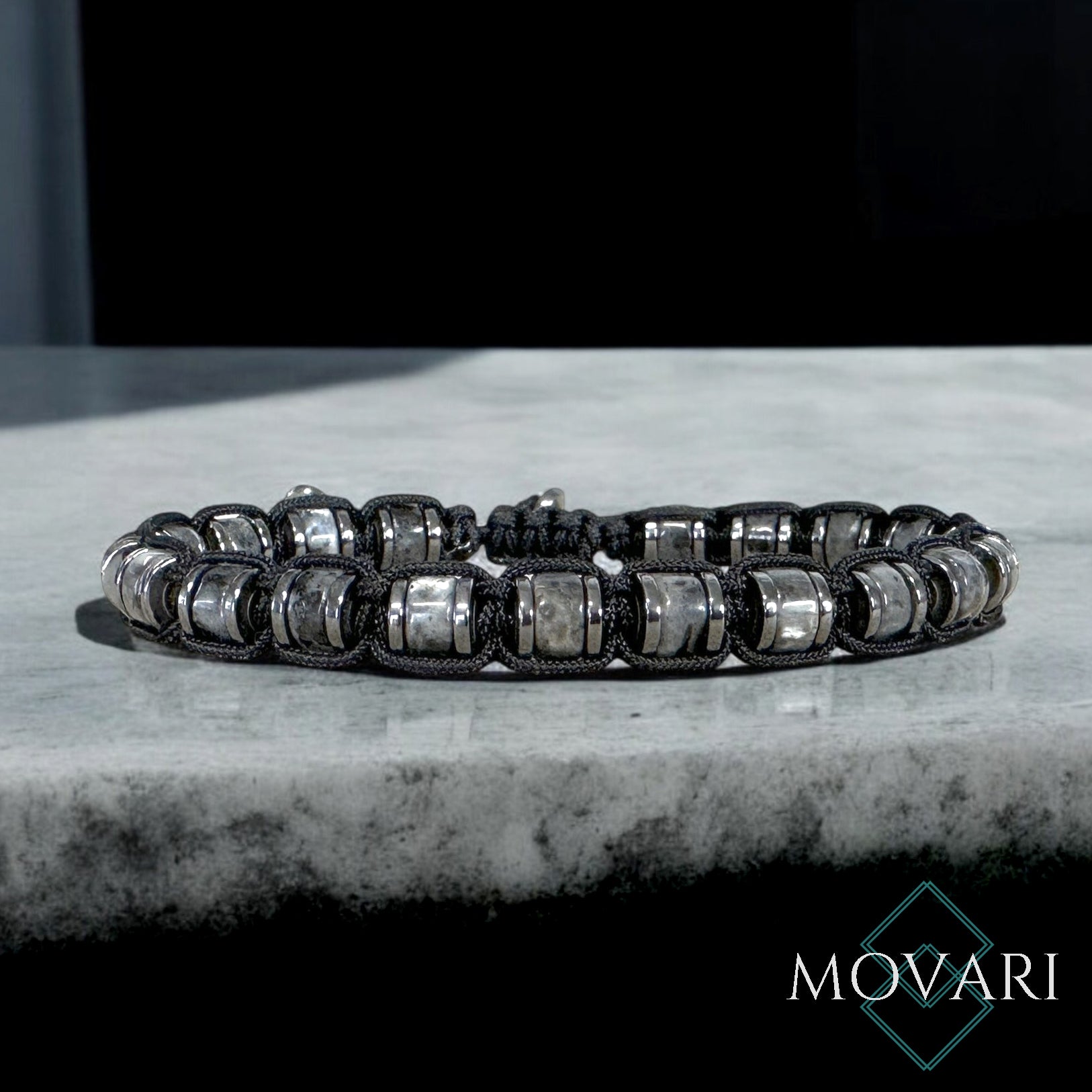 Adjustable Macramé Bracelet Larvikite Hematite Mens Casual