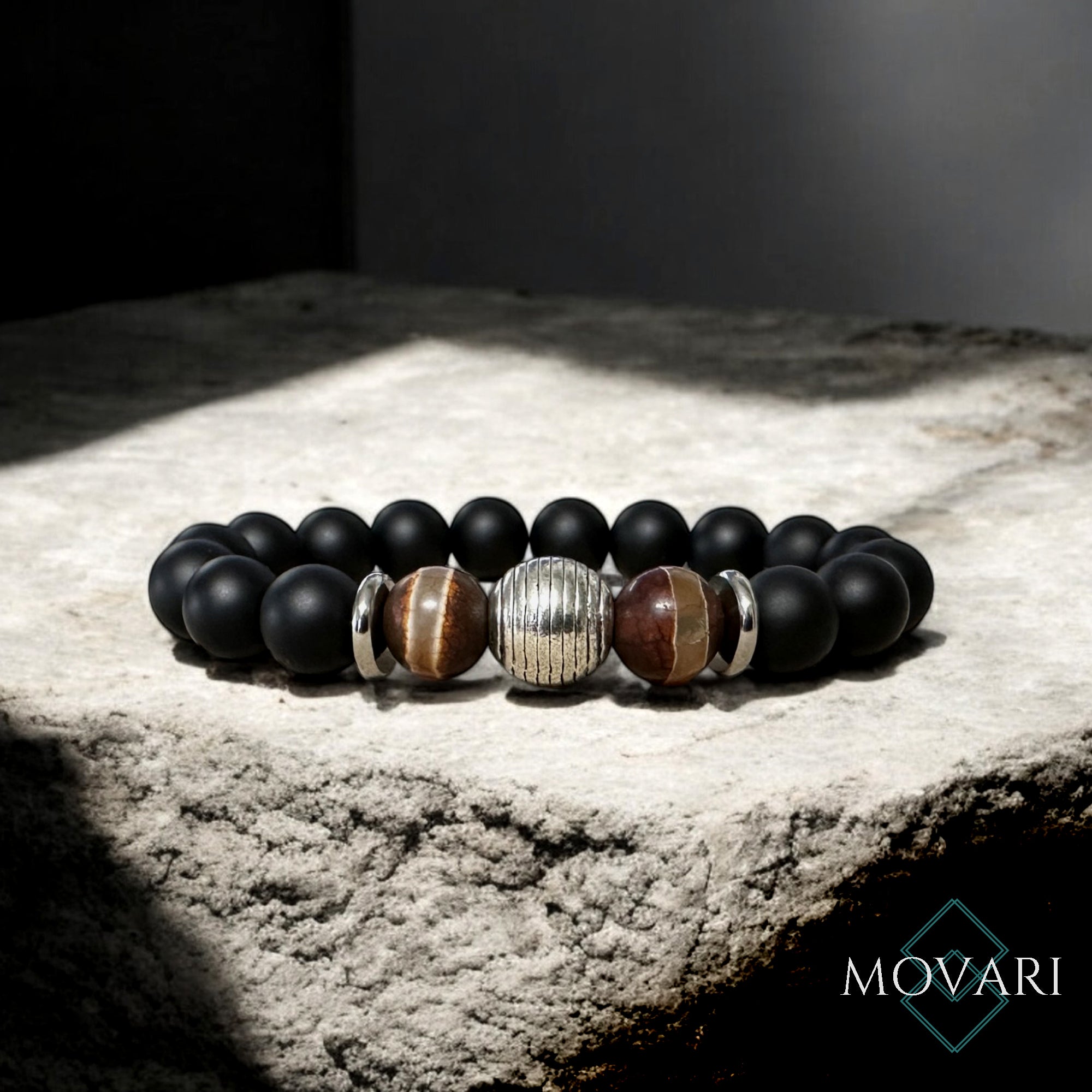 Mens Tibetan Agate 10mm Matte Black Onyx Stretchy Bracelet Buddha Dzi