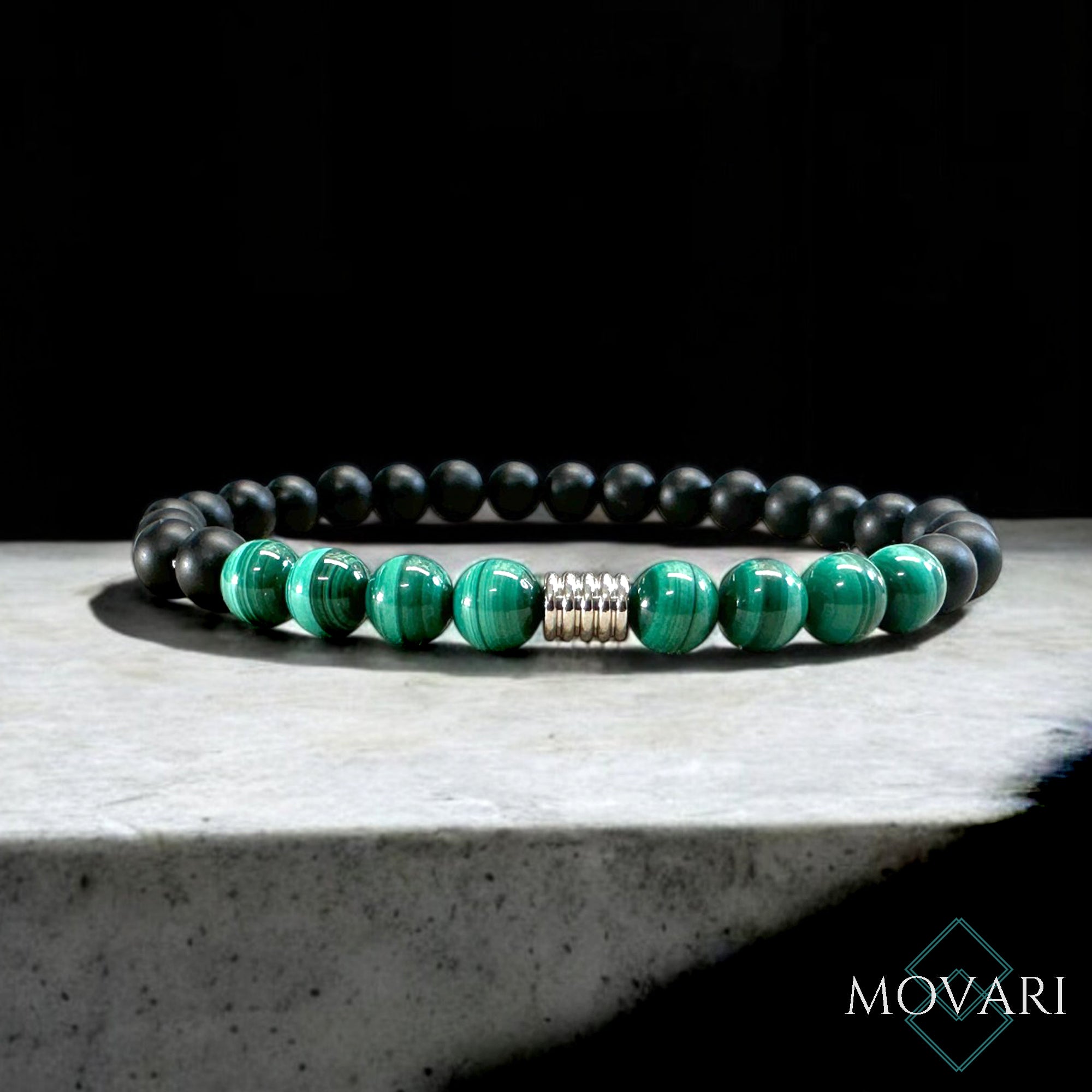 Malachite 6mm Luxury Men's Bead Bracelet Matte Onyx Stainless Steel