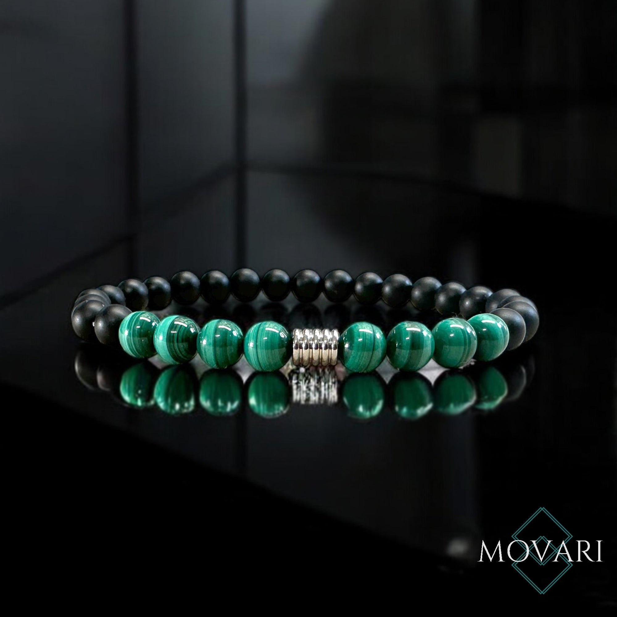 Malachite 6mm Luxury Men's Bead Bracelet Matte Onyx Stainless Steel