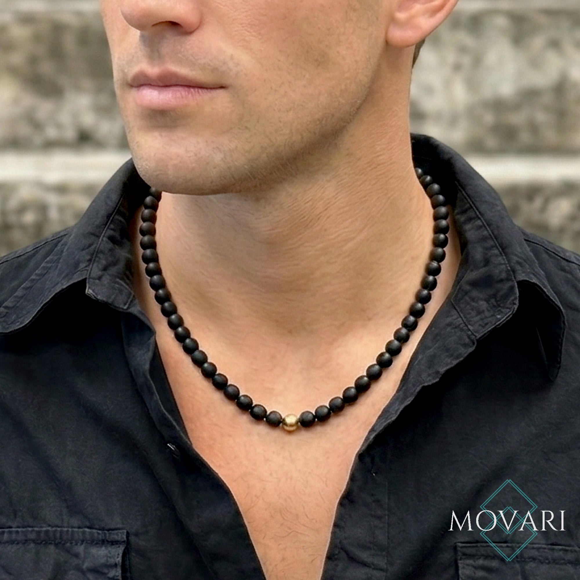 Matte Black Onyx Necklace With Matte 14k Gold Or 925 Sterling Silver