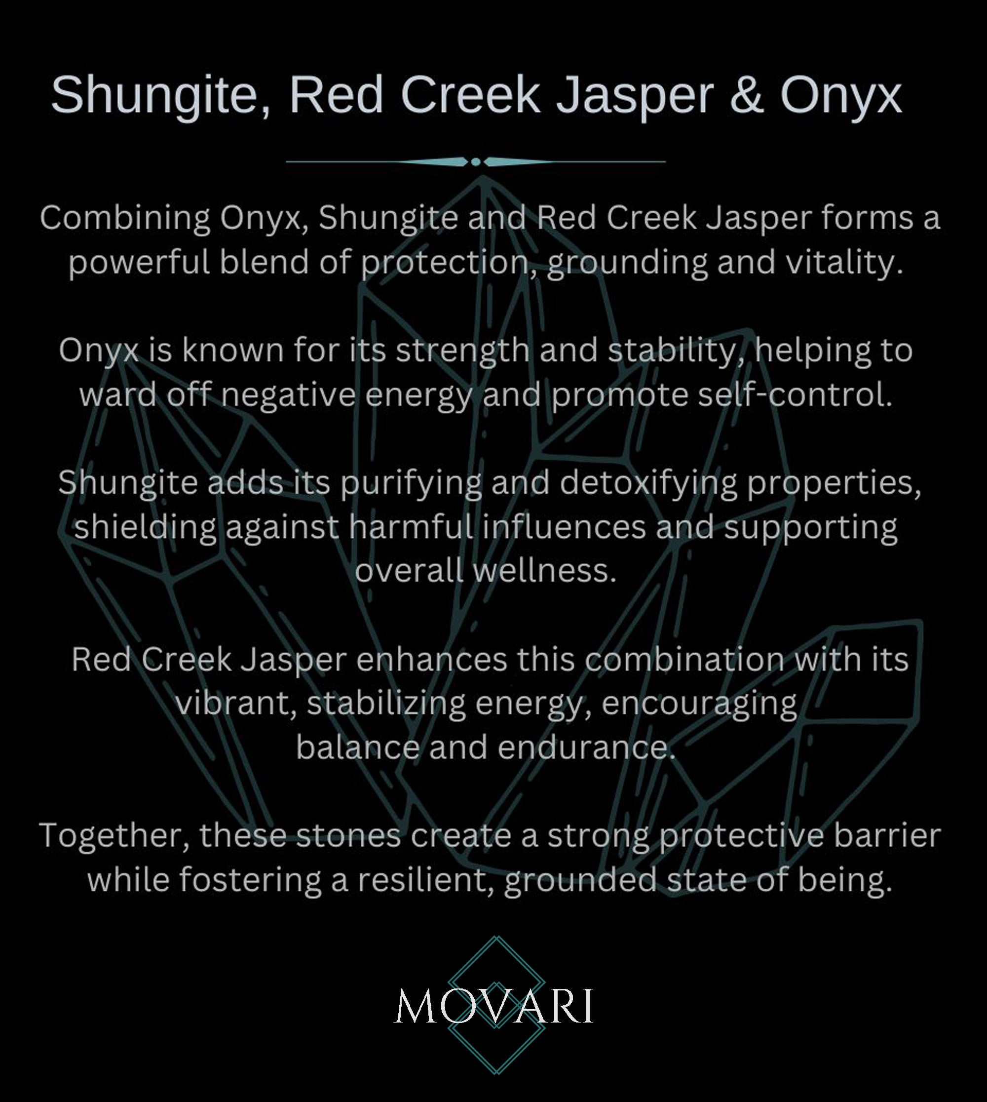 shungite, red creek jasper and onyx stone meaning