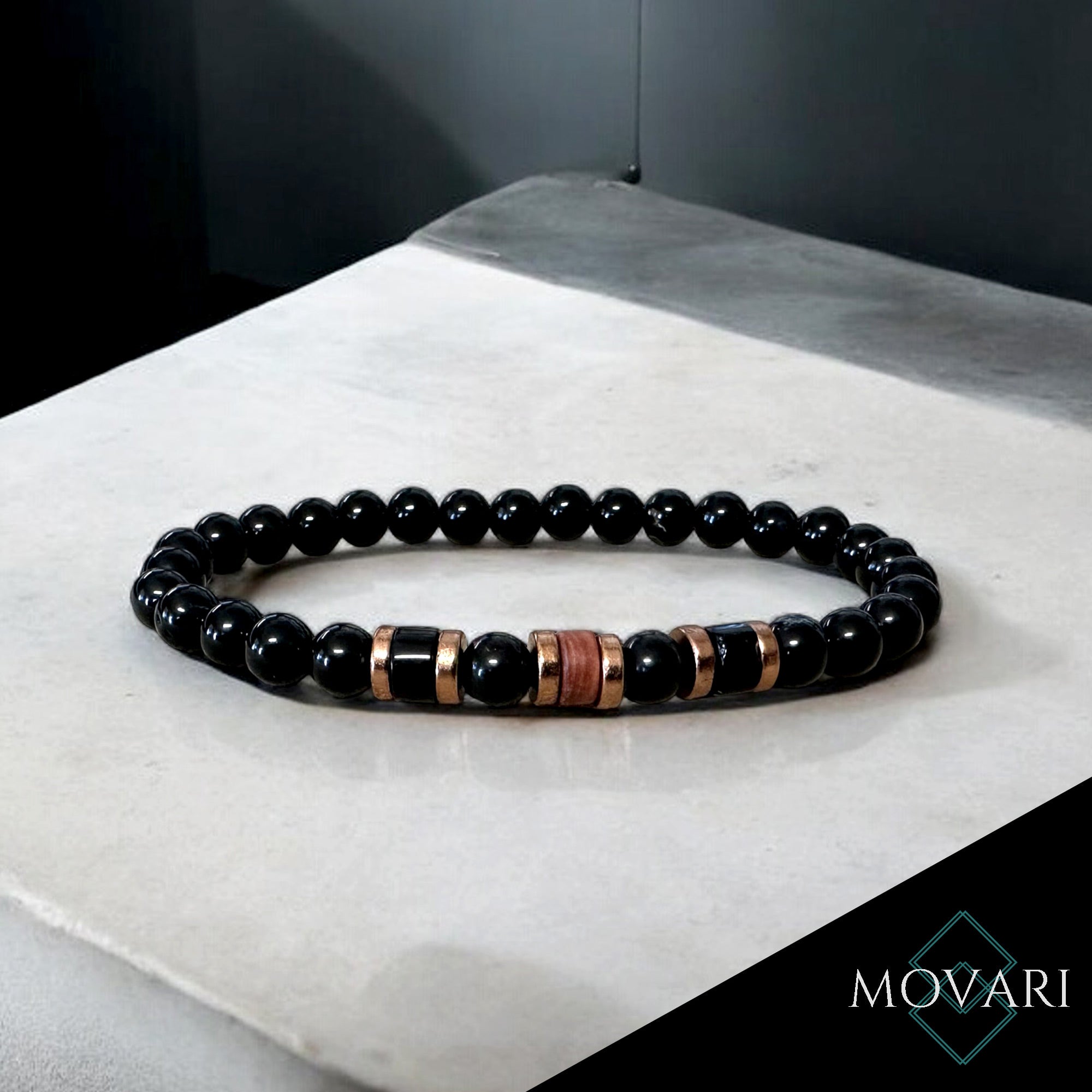 Mens 6mm Black Bead Stretchable Bracelet Shungite Onyx Sophistocated Style