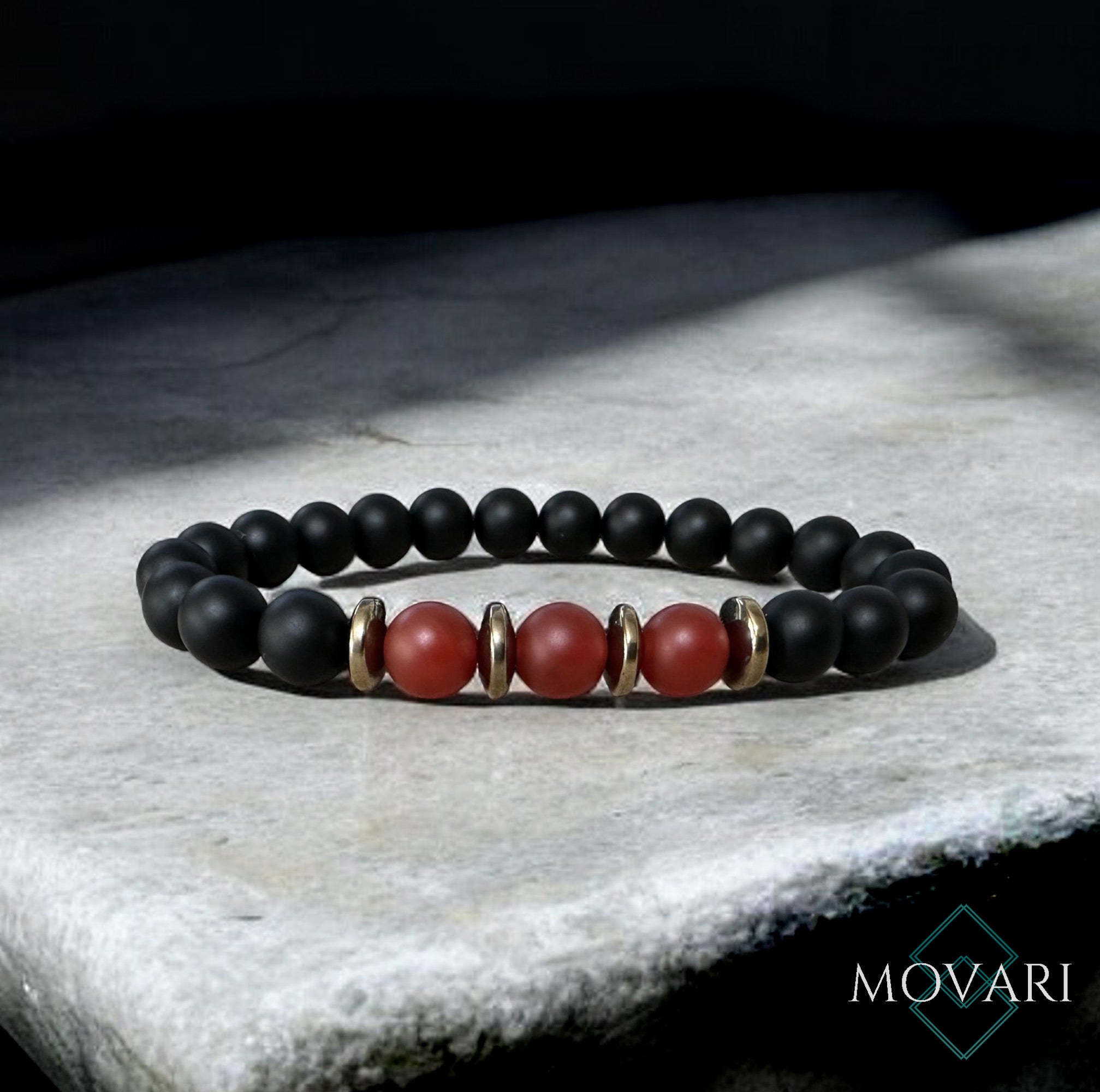 Money Bracelet Carnelian Onyx Pyrite Men's 8mm Stones Stretchy