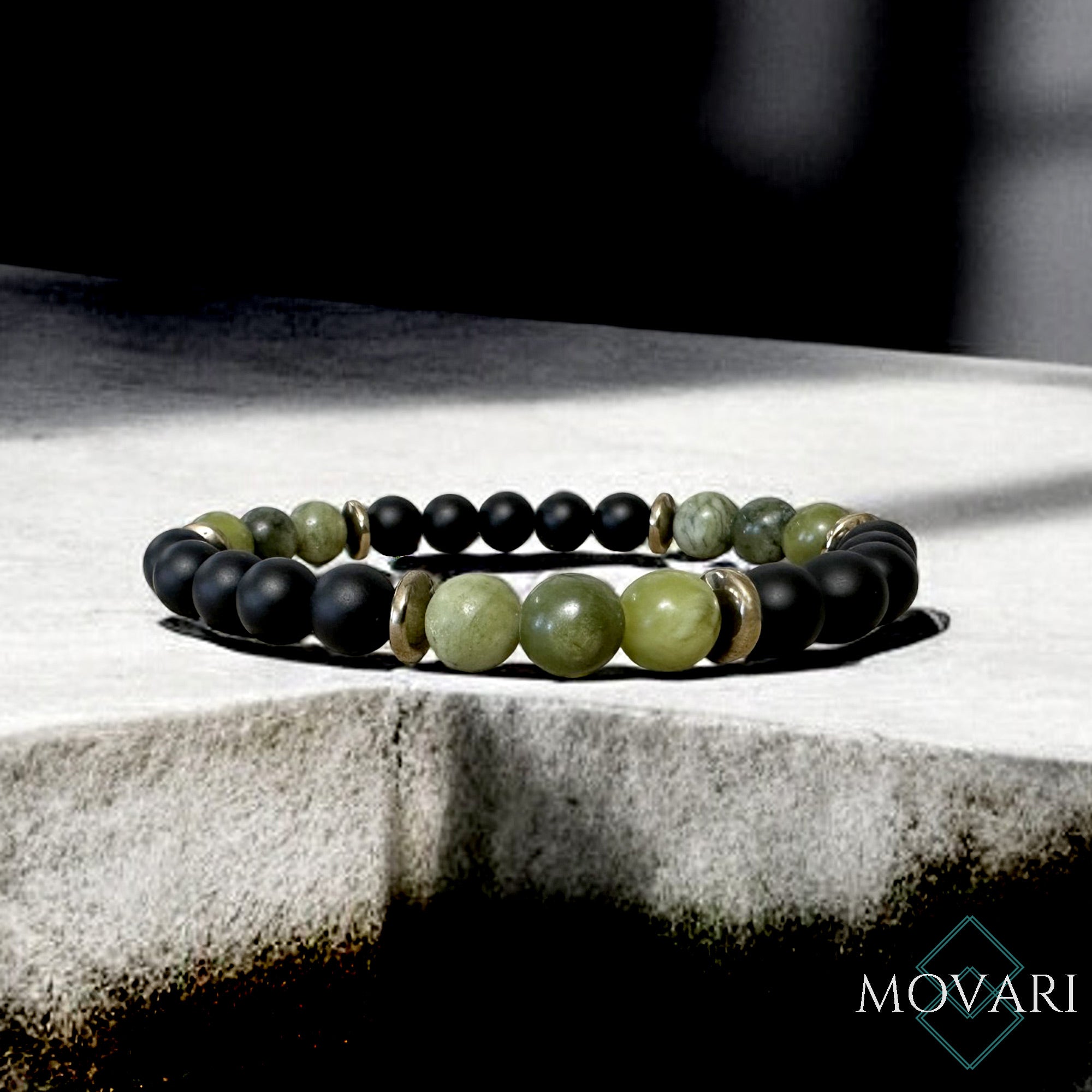 Mens Bracelet 8mm Jade Onyx Pyrite Luck and wealth