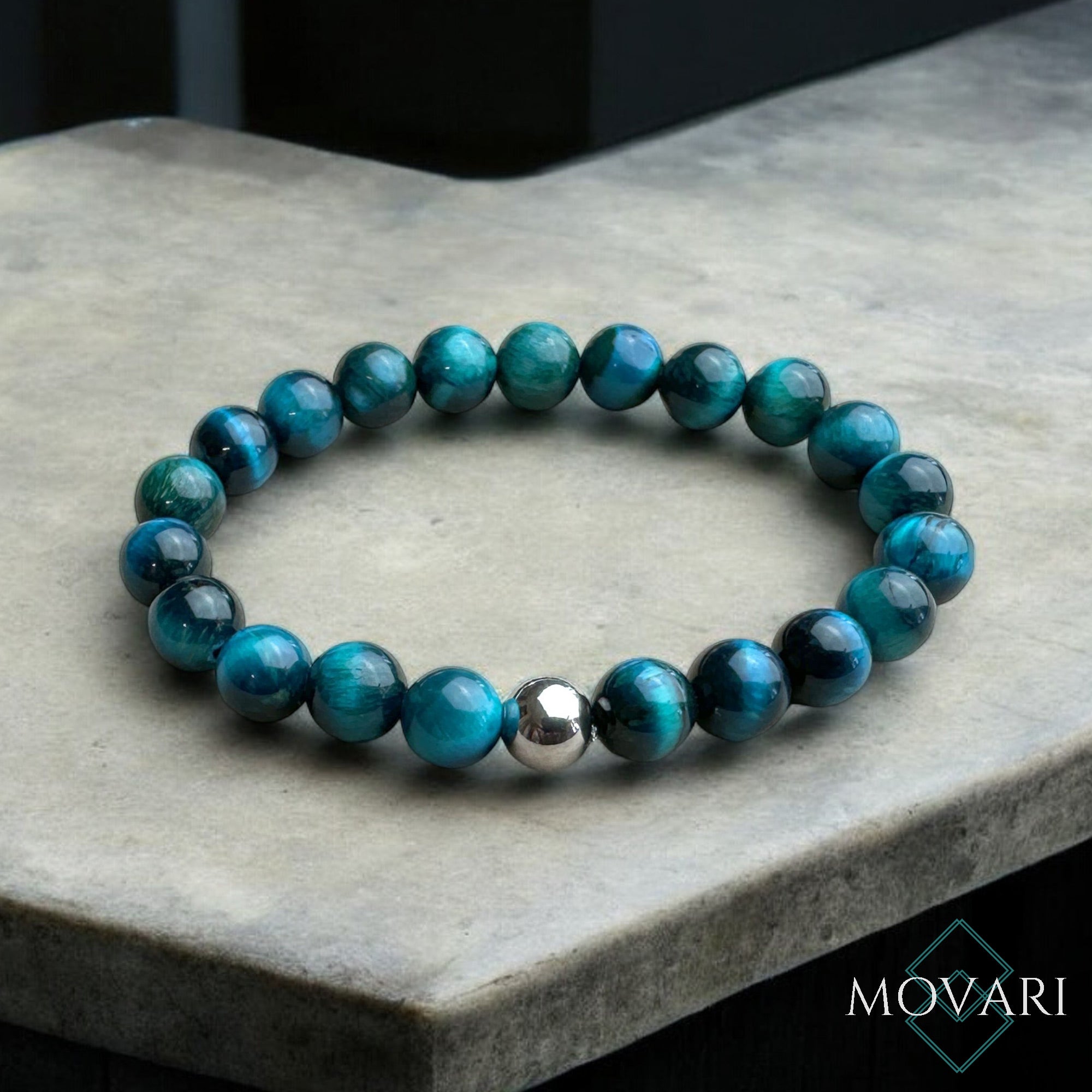 Ocean Blue Tigers Eye 8mm Bead Stretch Bracelet Gift For Husband