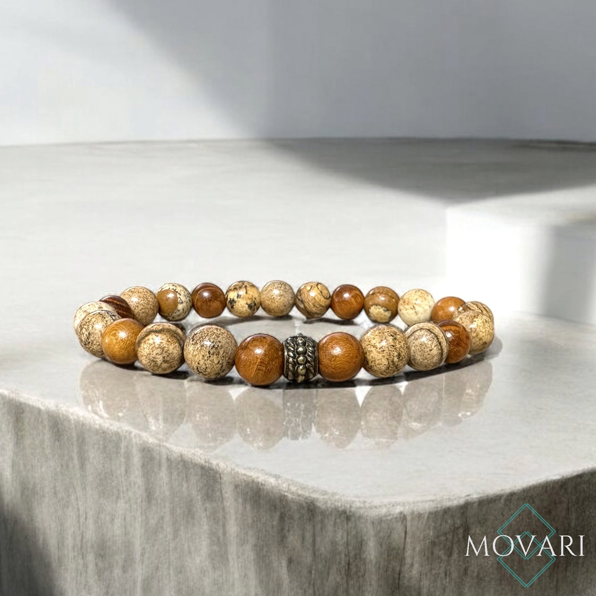 Picture Jasper Sibucao Wood Stylish Bead Stretch Bracelet Bohemian Jewelry