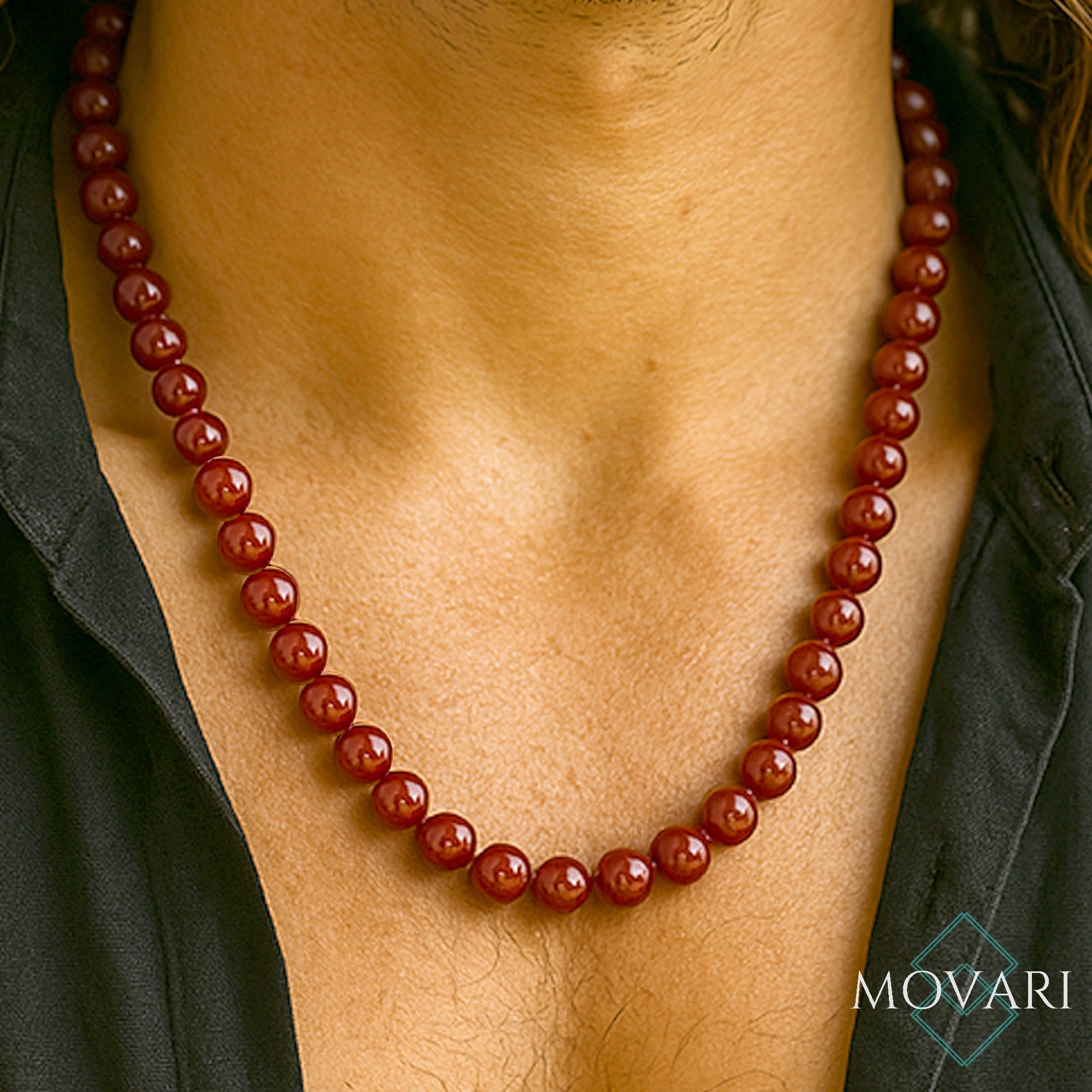 Deep Red Jade Beaded Necklace 6mm Minimalist Unisex