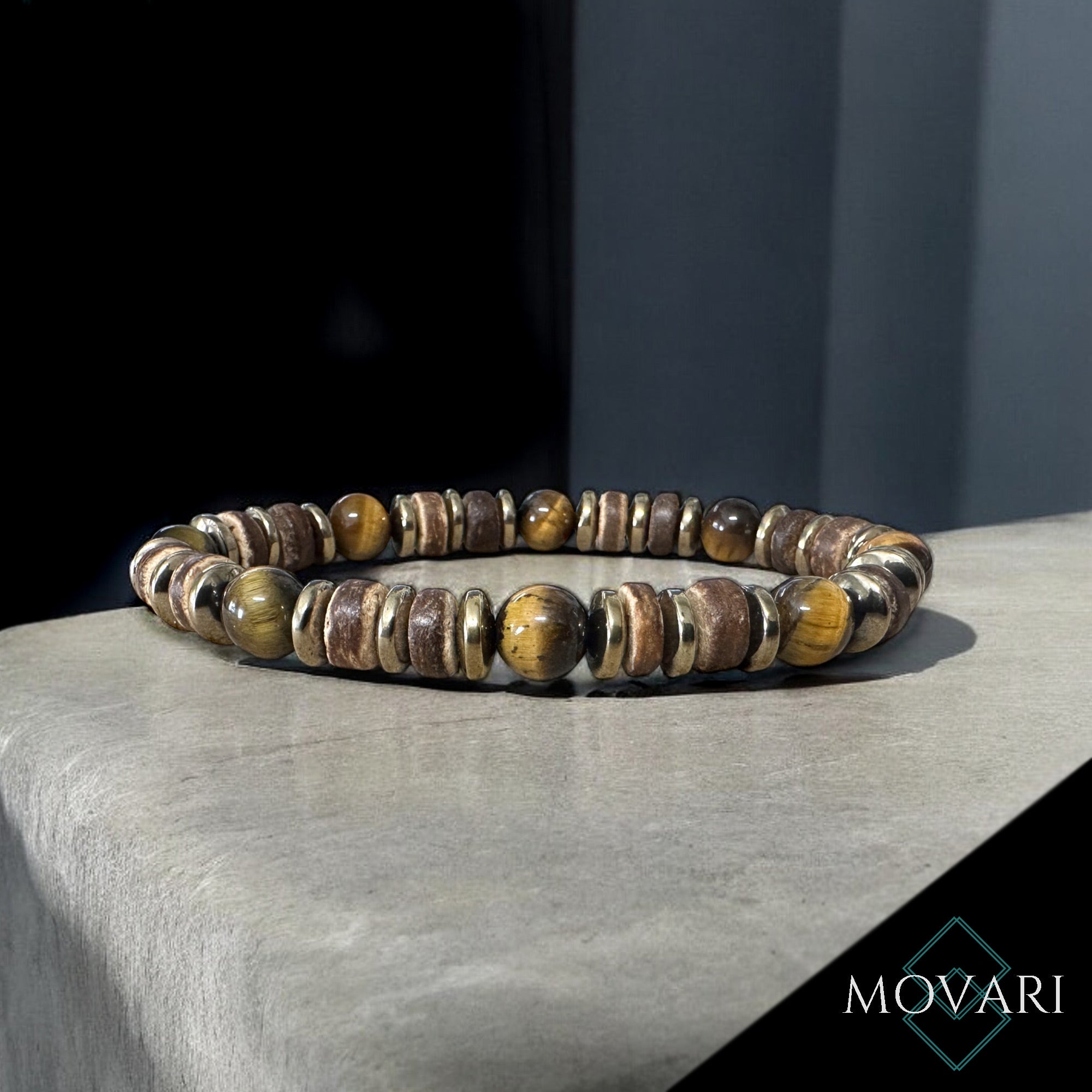 Surfer Style Men's Gold Bead Bracelet High Quality Tigers Eye Beach