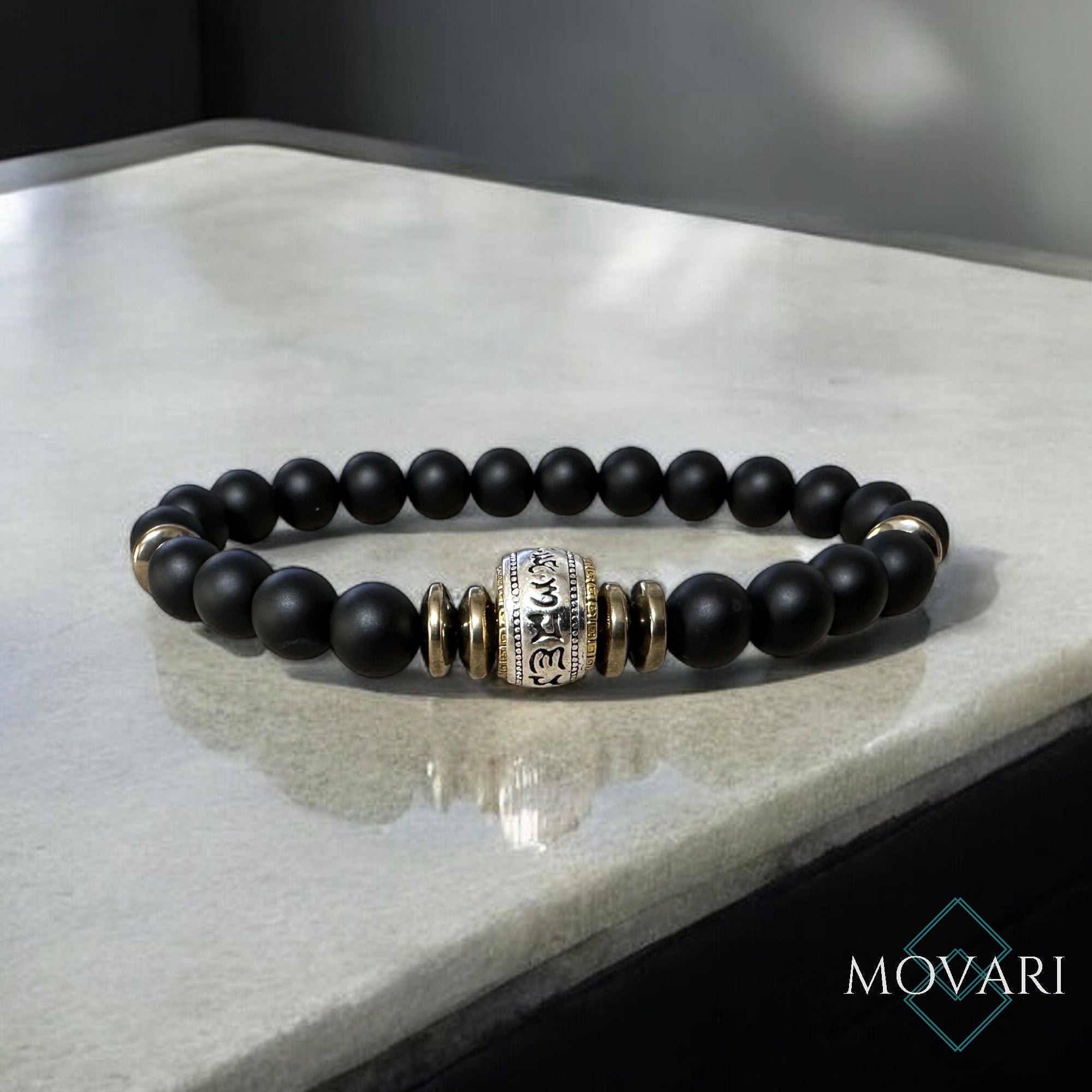 Tibetan Bracelet 6 Syllable Mantra Black Onyx Yoga Buddhist Meditation