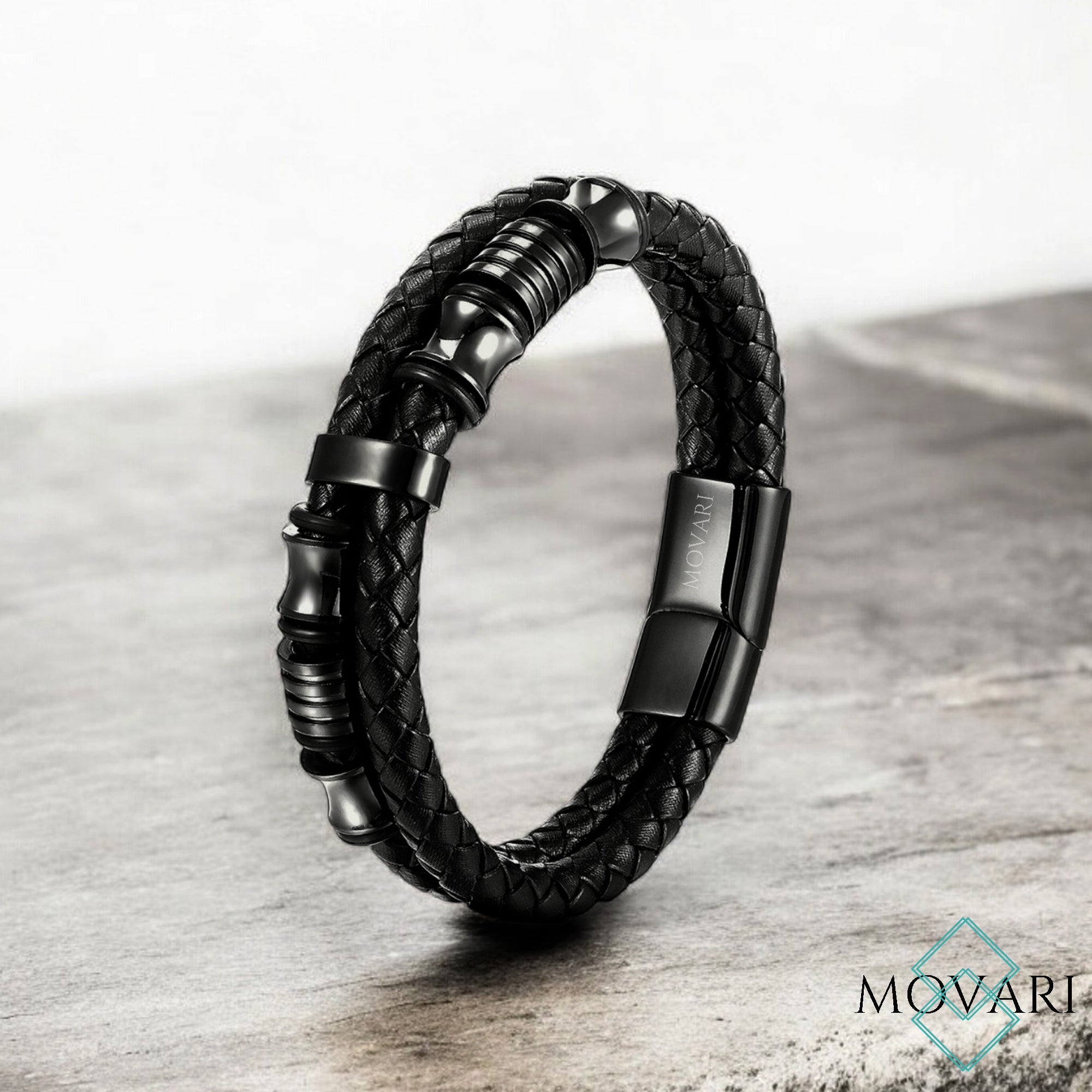 Mens trendy leather bracelet wide band leather cuff for men, handcrafted in the US Movari Jewelry