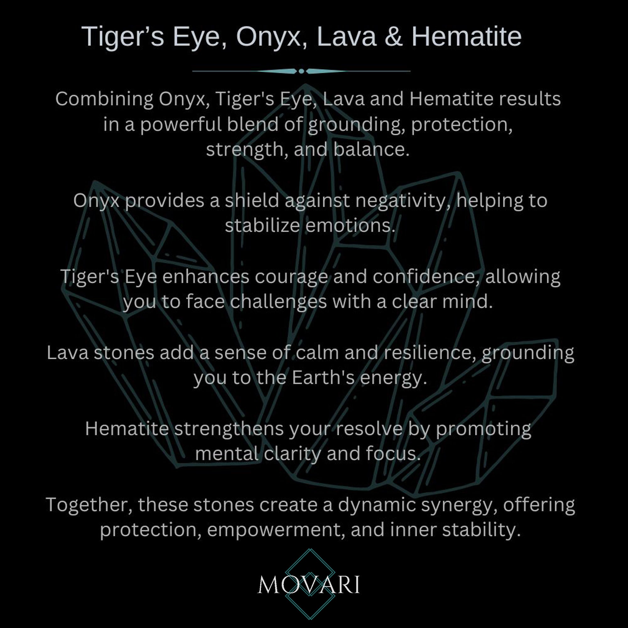 Natural Stone Tigers Eye Lava Flexible Bracelet 8mm Beads Custom Size