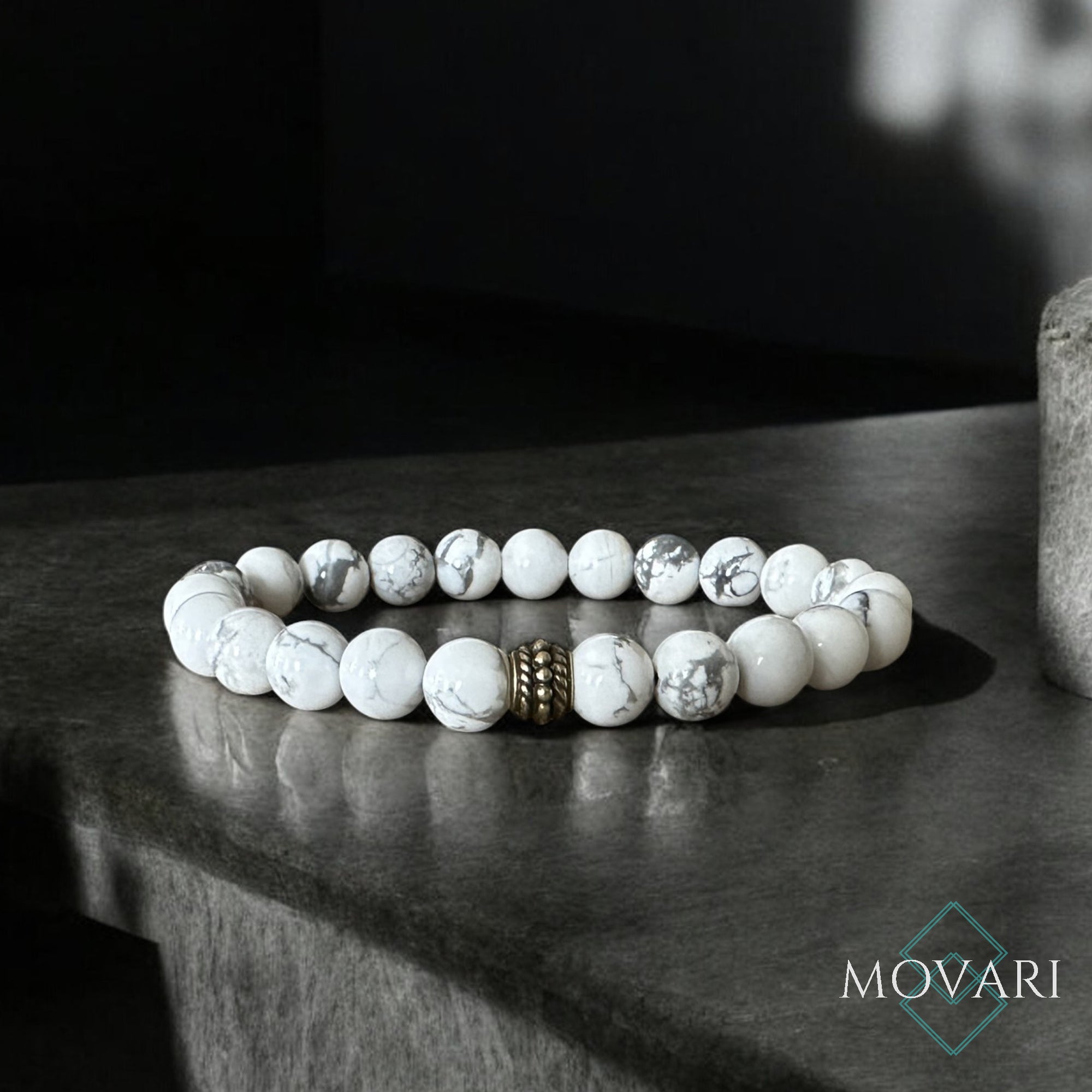 White Howlite 8mm Beaded Bracelet Stress Relief Marble Bead