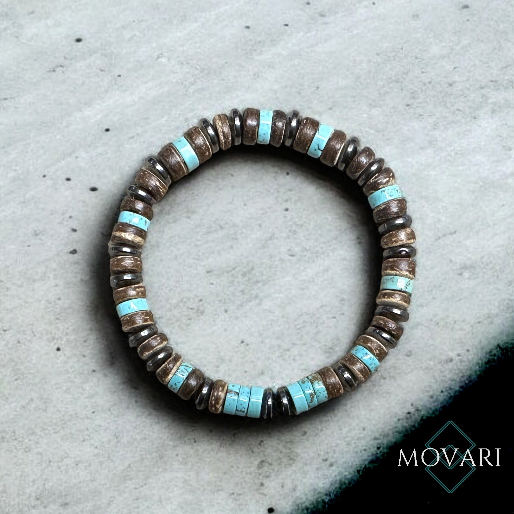 Boho Bracelet Turquoise Hematite Coconut Heishi Bead Bracelet
