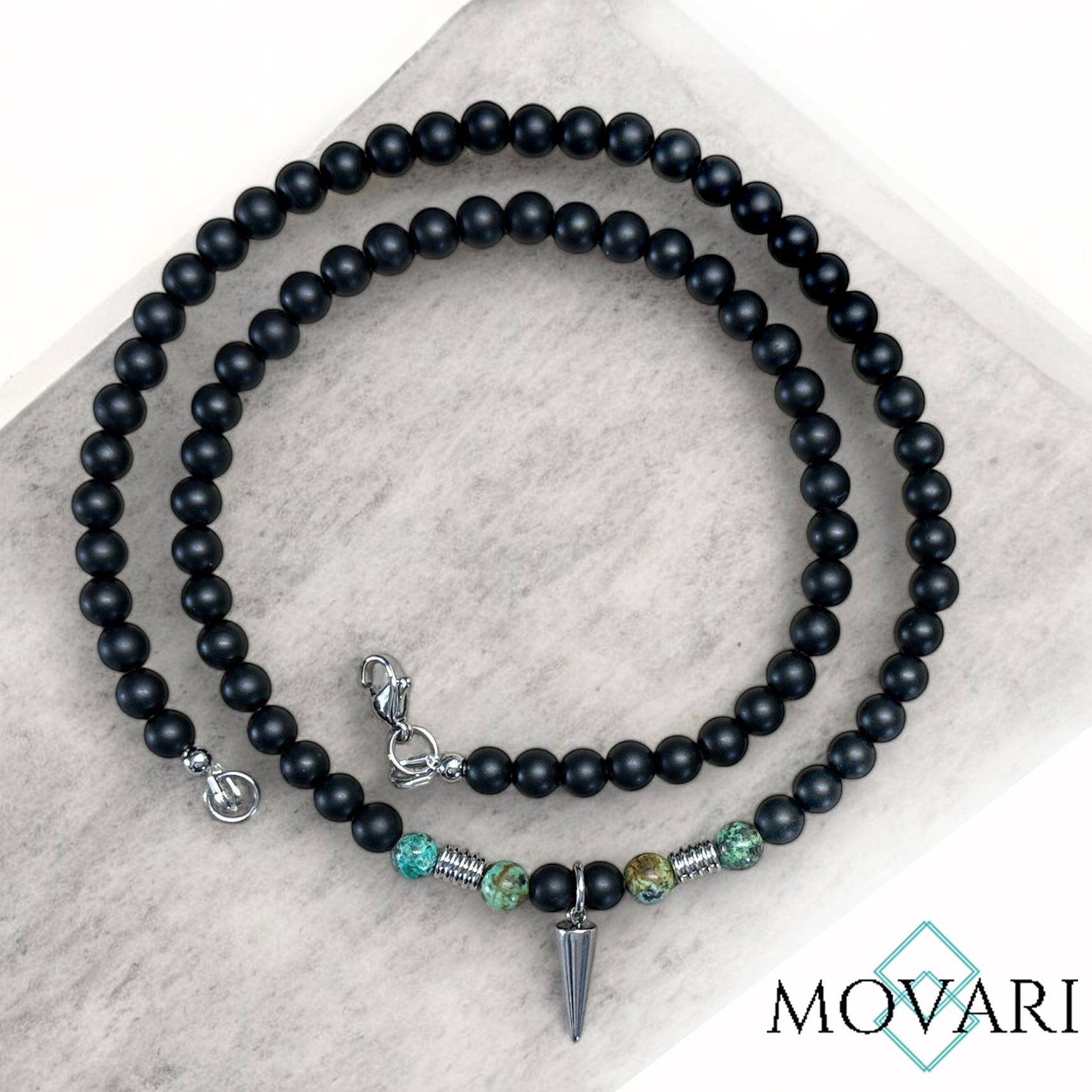 Spike Pendant Necklace Turquoise Matte Black Onyx For Men 6mm 316L